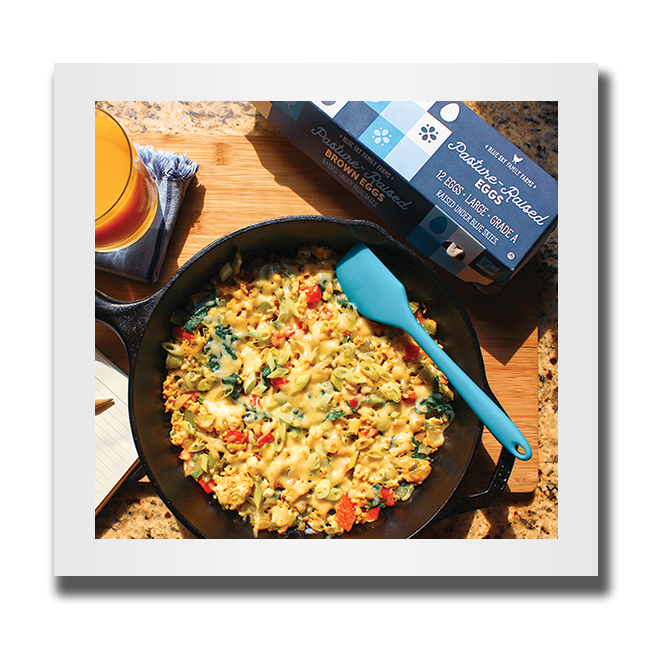 egg scramble in a cast iron skillet